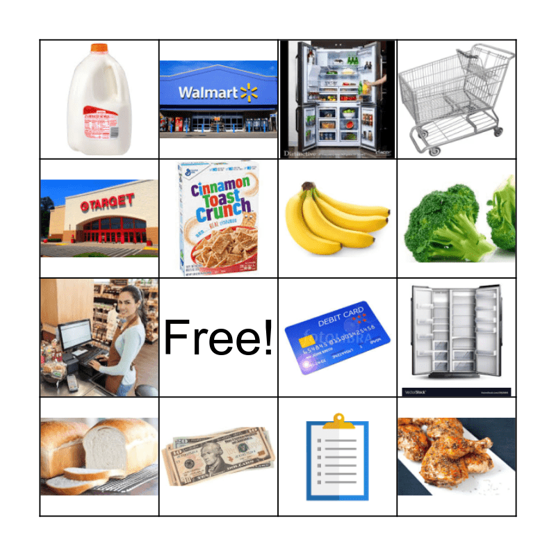 Grocery Shopping Bingo Card