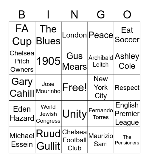 Stamford Bridge Bingo Card