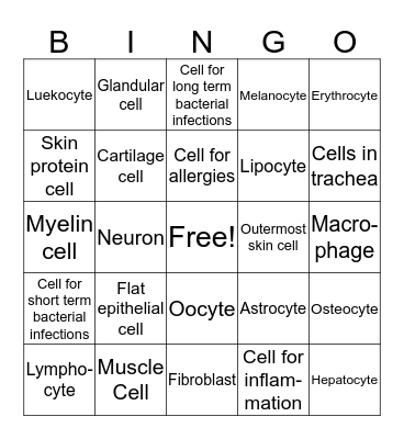 Types of Cells Bingo Card