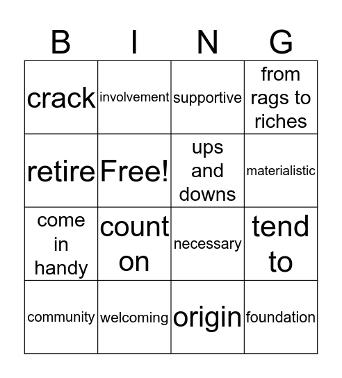 Vocabulary Practice Bingo Card