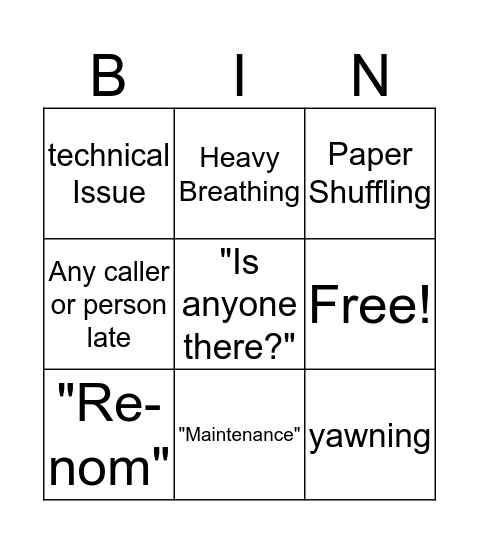 Meeting Bingo Card