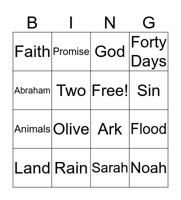 Noah's Ark Bingo Card