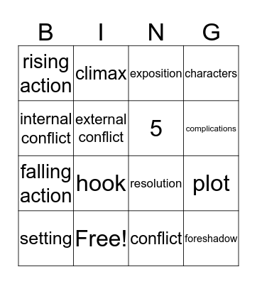 Literary Elemements/Plot Bingo Card