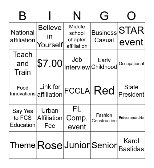 FCCLA  Bingo Card