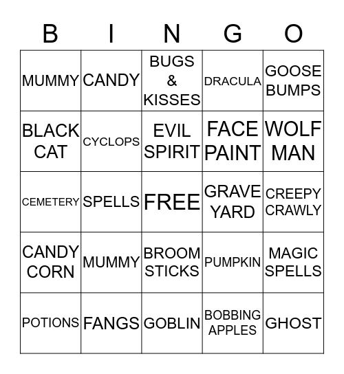 SCARE-O-RAMA BINGO! Bingo Card