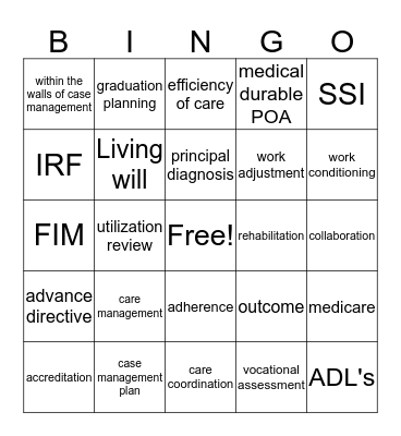 Case managment Bingo Card