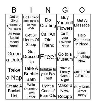 Self Love Bingo Card