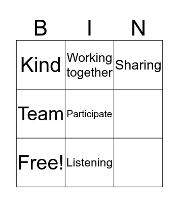 Team work Bingo Card