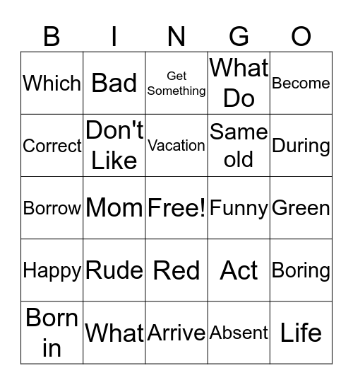 ASL Bingo Card