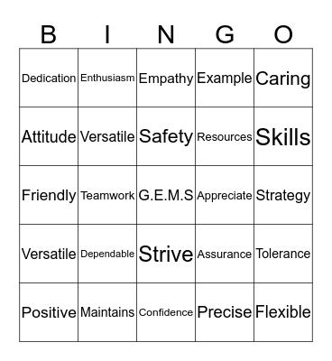 G.E.M.S CUSTOMER SERVICE Bingo Card