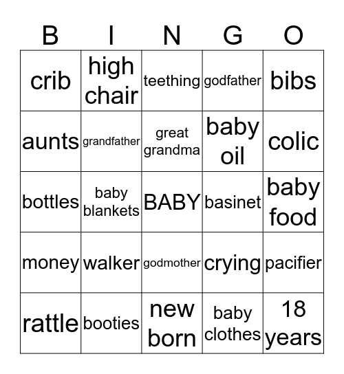 Shamyrah's Baby Shower Bingo Card