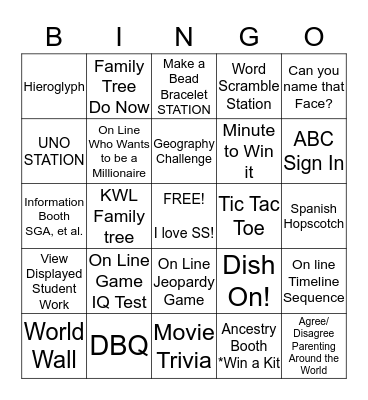 F.A.M.I.L.Y. Night with Social Studies  Bingo Card