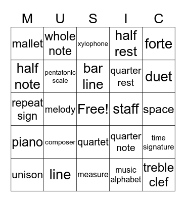 MUSIC VOCABULARY BINGO Card