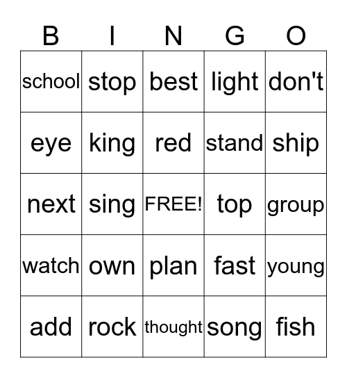 Sight Word Bingo List 1 Bingo Card