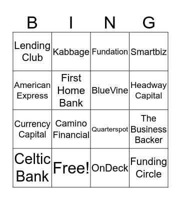 FUNDERA LENDER BINGO Card