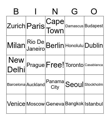 Famous Cities Bingo Card