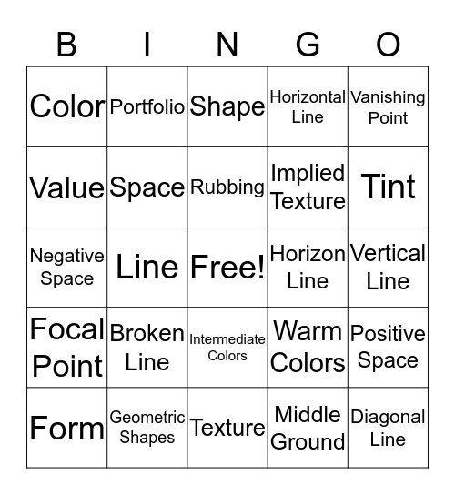 Elements of Art Bingo Card