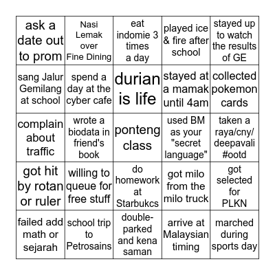 EXEM MALAYSIAN BINGO Card