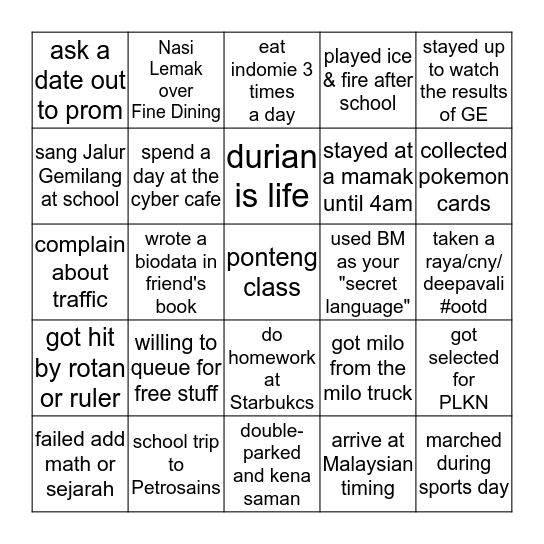 EXEM MALAYSIAN BINGO Card