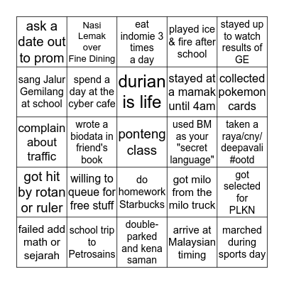 EXEM MALAYSIAN BINGO Card