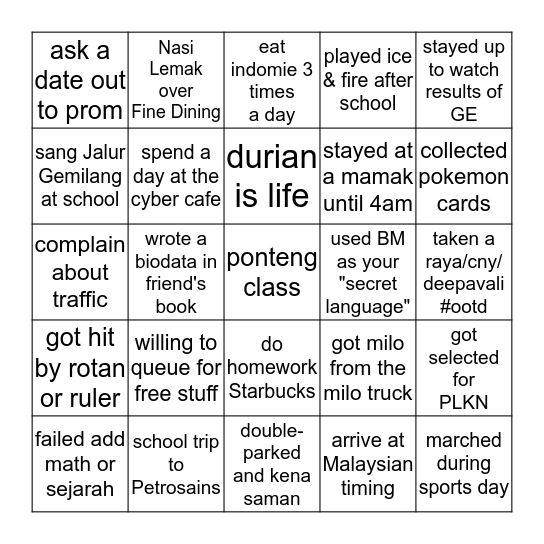 EXEM MALAYSIAN BINGO Card