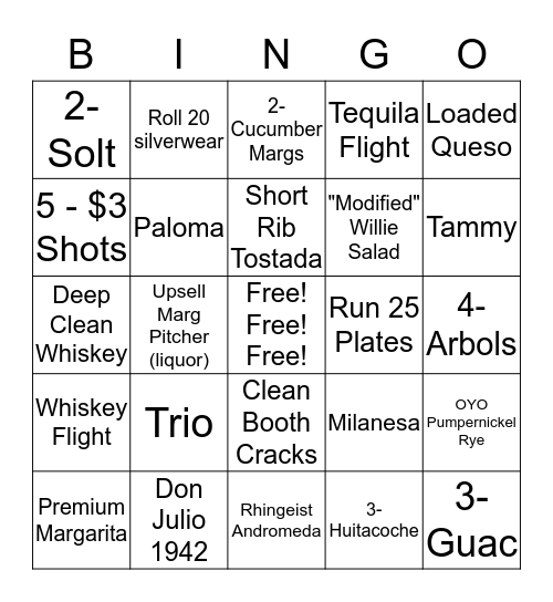 B-Field Bingo! Bingo Card
