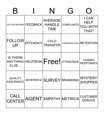 CUSTOMER SERVICE BINGO Card