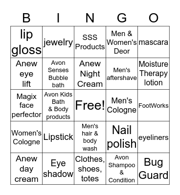 AVON by SHERRY Bingo Card