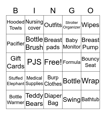 Baby Shower Bingo Card