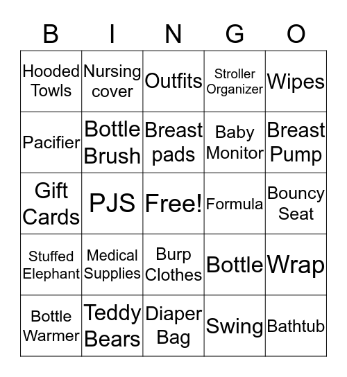 Baby Shower Bingo Card