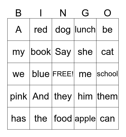 Word Bingo Card