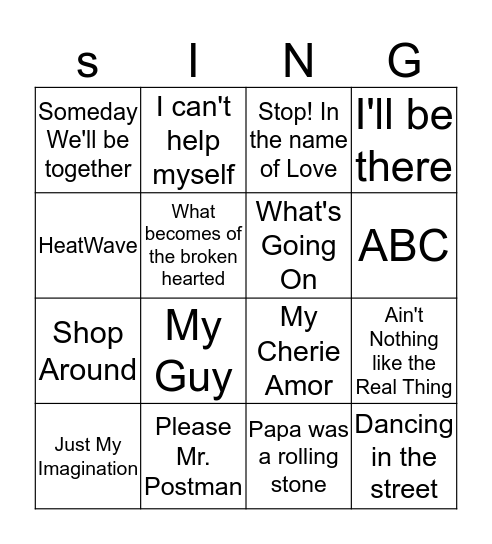 MOTOWN Bingo Card