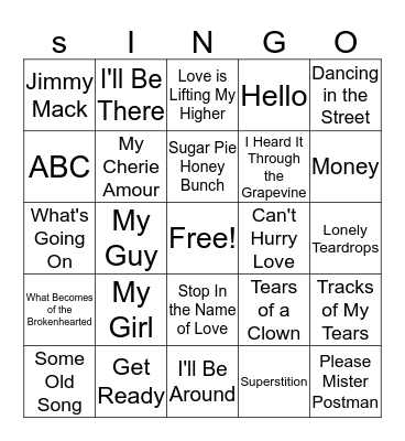 Motown Bingo Card