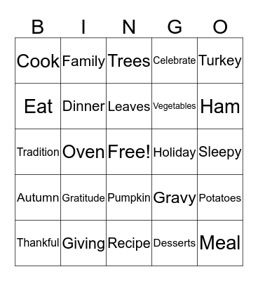 THANKSGIVING  Bingo Card
