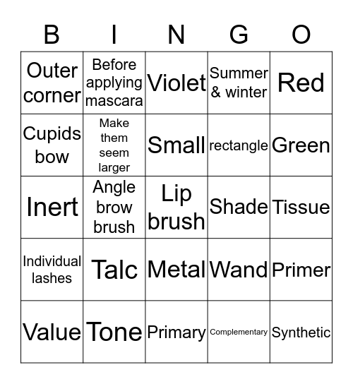Make-up Bingo Card