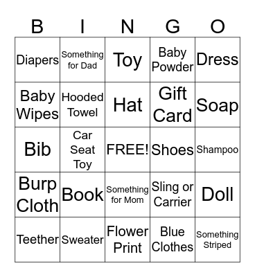 Aria's Baby Gifts Bingo Card
