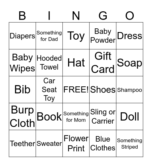 Aria's Baby Gifts Bingo Card