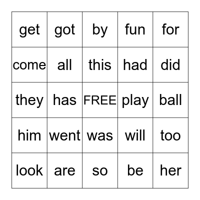 TC Sight Words "B"  BINGO Card