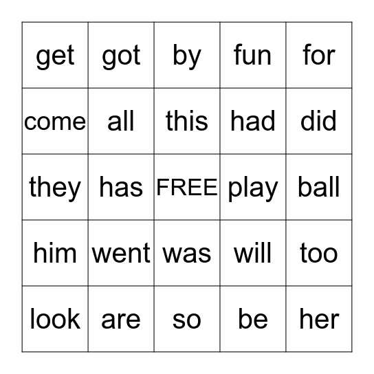 TC Sight Words "B"  BINGO Card