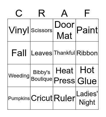 Fall Craft Bingo Card