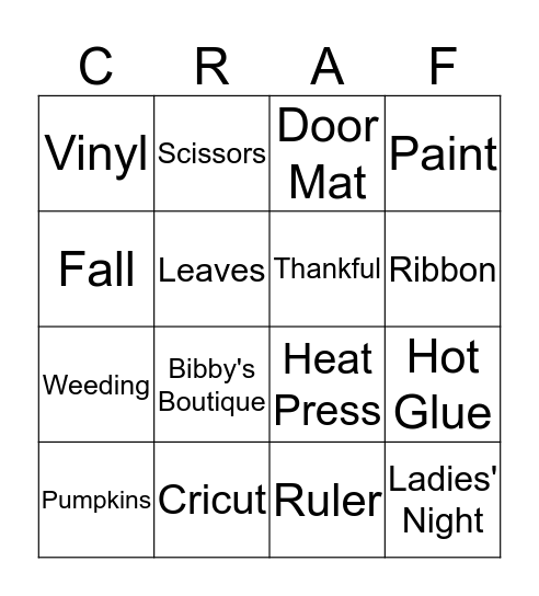 Fall Craft Bingo Card