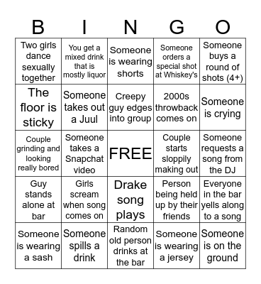 Night Out Bingo Card