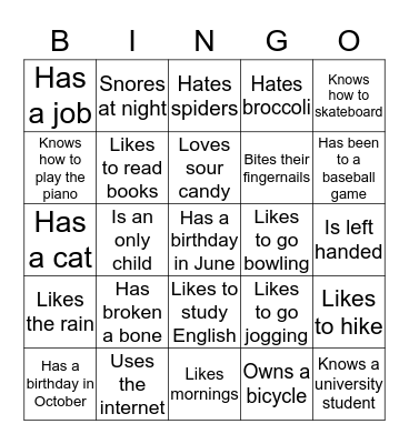 Find someone who...... Bingo Card