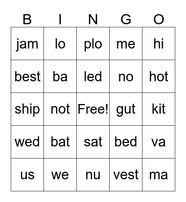 Open and closed syllables Bingo Card
