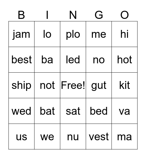 Open and closed syllables Bingo Card