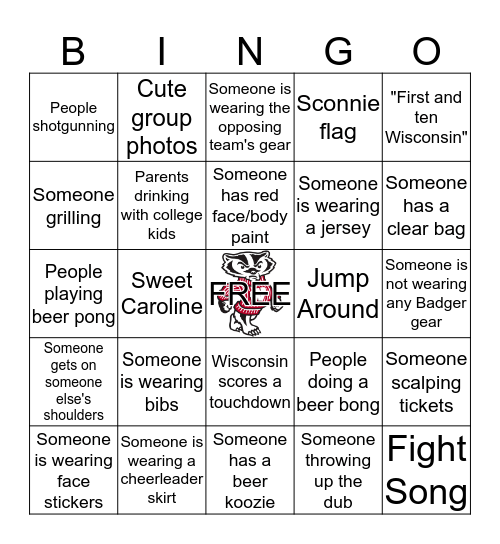 Game Day Bingo Card