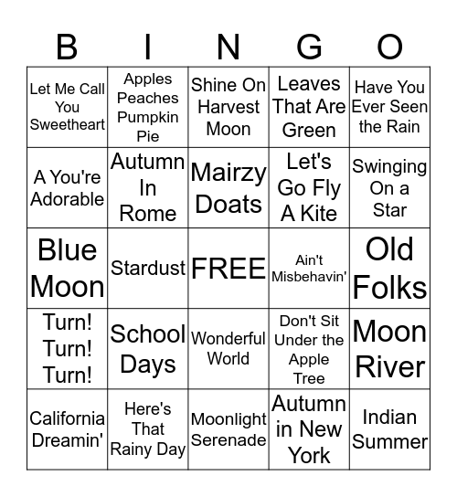 Autumn Songs Bingo Card