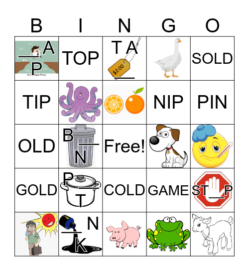 I, G, O WORDS Bingo Card