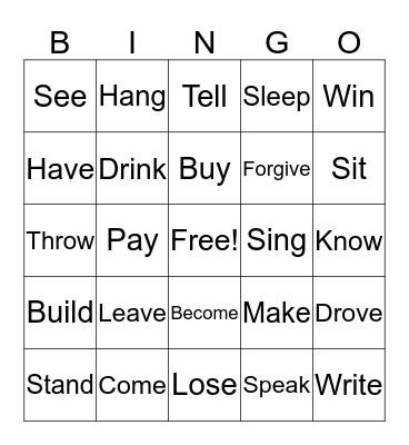 Past Tense Verbs Bingo Card