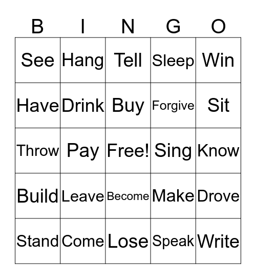 Past Tense Verbs Bingo Card